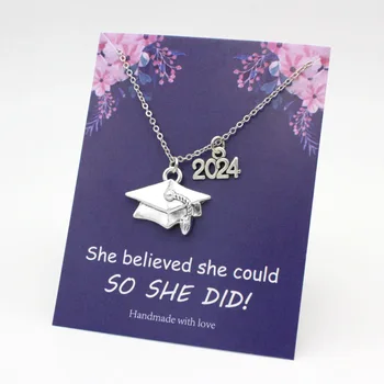 Class of 2024 2025 2026 Necklaces She Believed She Could So She Did Gift for Senior Graduate Graduation Wish Card Necklace