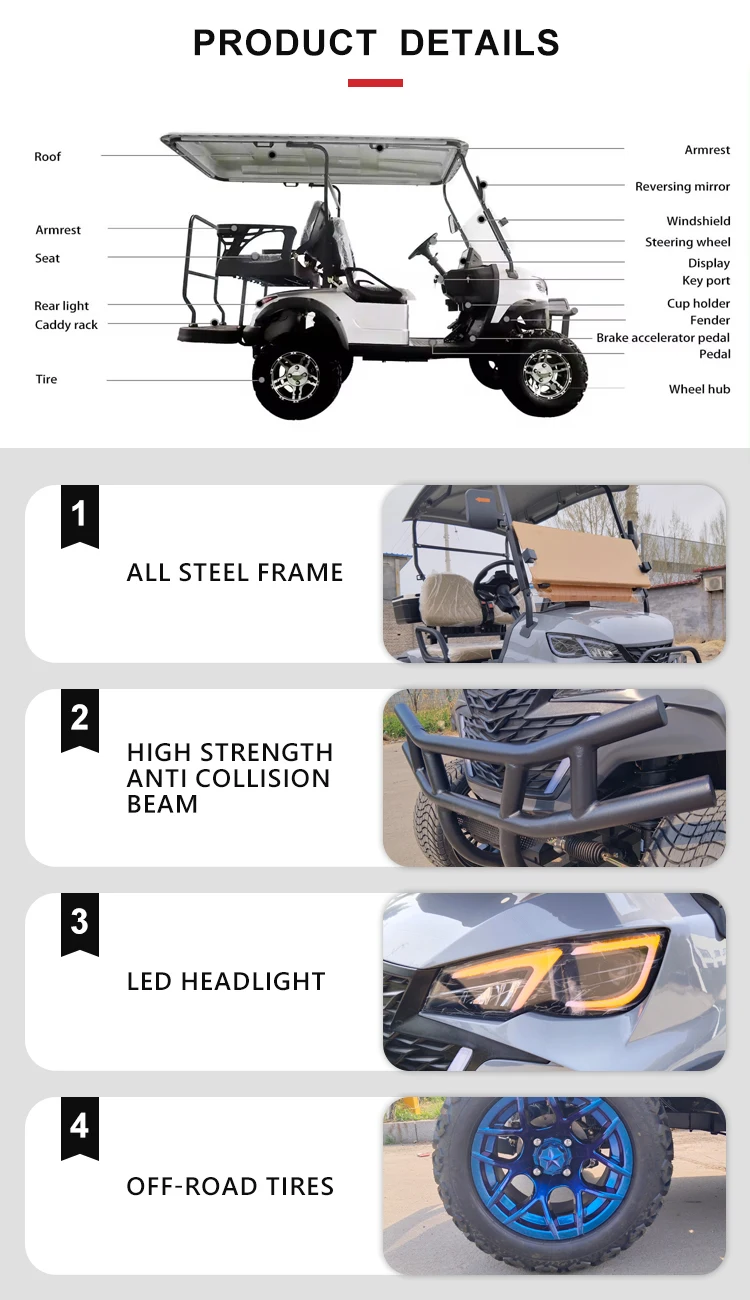 Electric Lifted Golf Car Sightseeing Car 4 Wheel Drive Electric Golf Carts manufacture