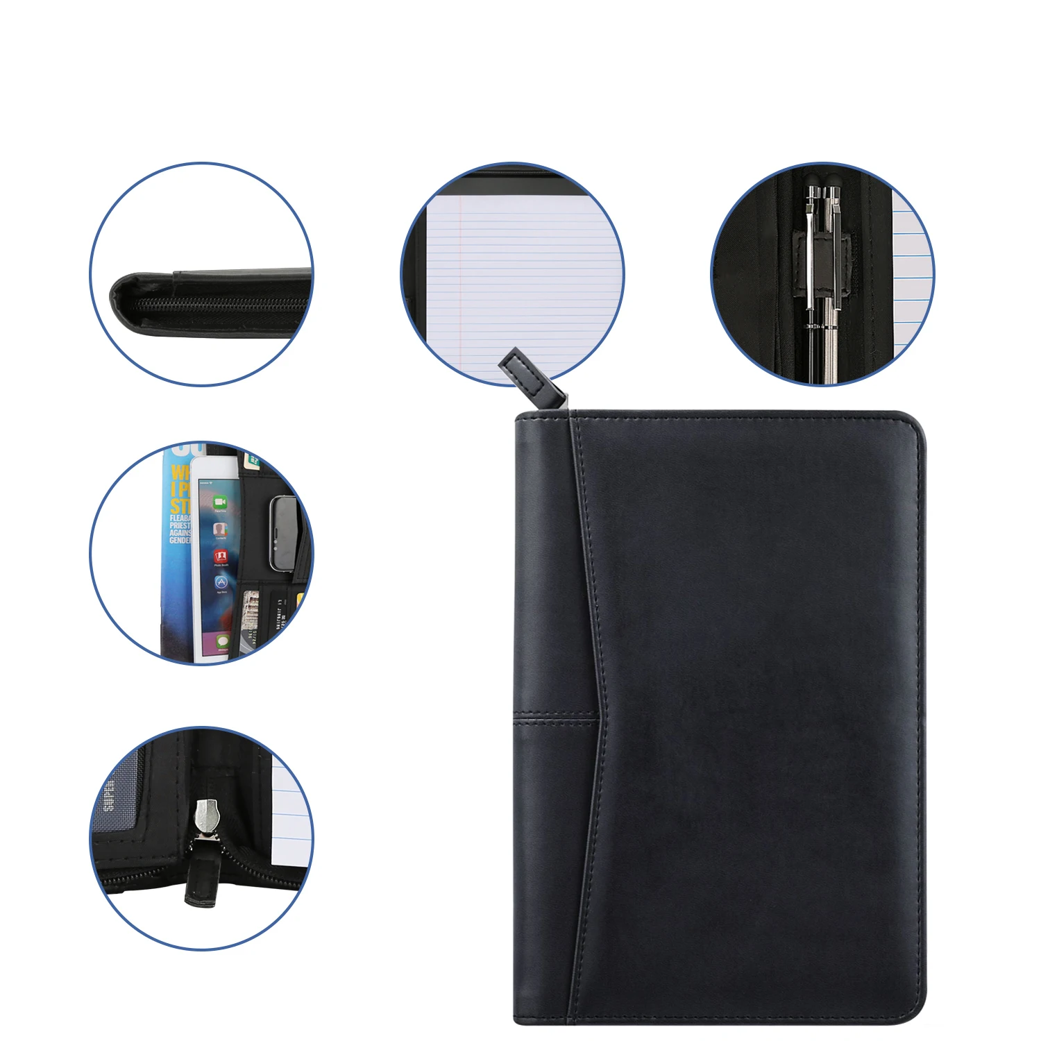 Custom Logo Zipped Padfolio/ Junior Portfolio Folder Case,A5 Leather