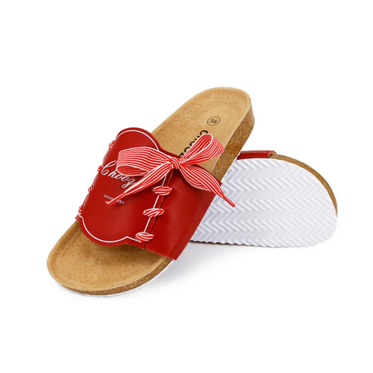 Choozii Free Custom Embossing Logo Ladies Slippers Leather Upper Cork Sole Fashion Outdoor Slides Slippers for Women