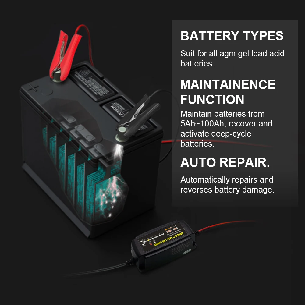 12V Automatic Smart Battery Charger Motorcycle Car Battery Charger Maintainer 12v