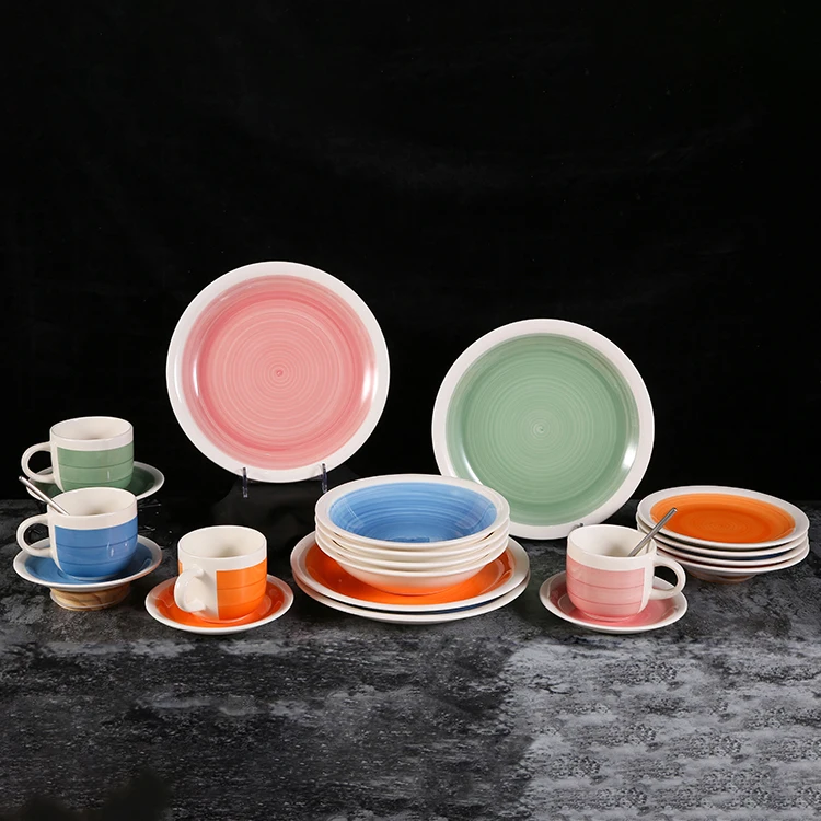 24 Piece Sample Available Pakistan Nordic Style Eyelash Edges Handmade Fine China Blue 12 16 Pcs Hand Painted Party Plates Set Stoneware Dinnerware