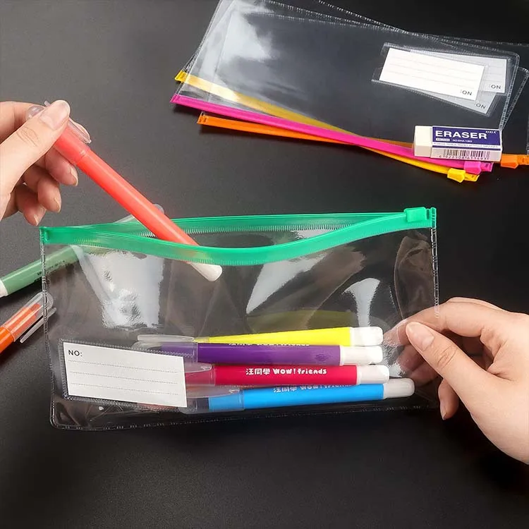 School Office Clear Custom PVC Vinyl A6 Poly Zip Lock Envelopes Zipper Pouch Transparent File Plastic Documents Bag