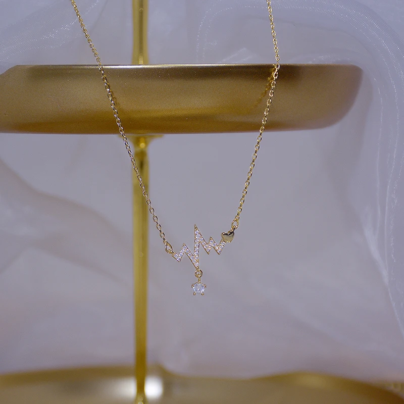CAOSHI Heartbeat Pendant Necklace 18K Gold Plated Jewelry Women Custom Clavicle Chain Pulse Love Necklace
