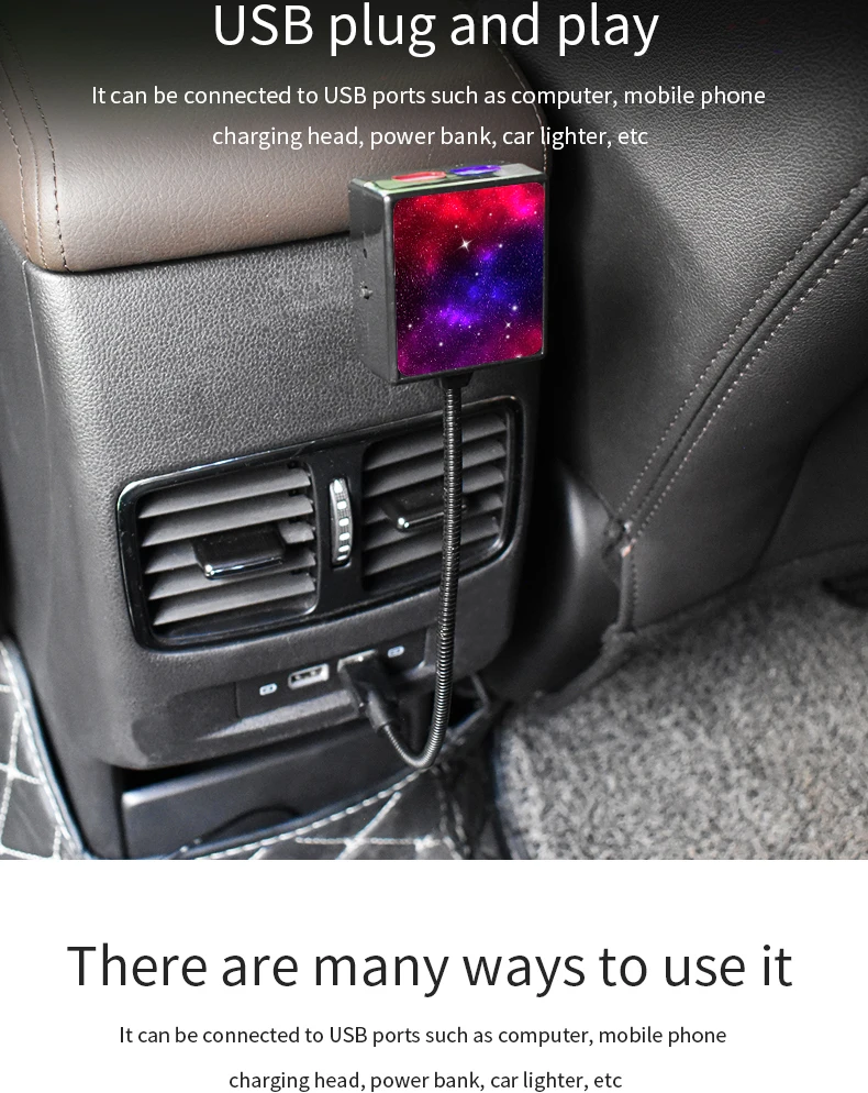 Car Interior Atmosphere Starry Laser Lamp USB Led Roof Car Star Night Light Projector Super Brightness Auto Starry Adornment