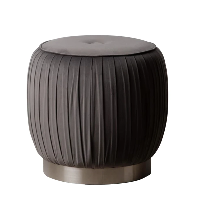 Customized Saving Space Pouf Velour Grey Metal Storage Ottoman Seat Storage Stool