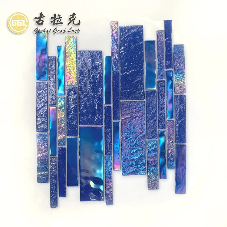 shining dark  blue color swimming pool tiles glass mosaic tile