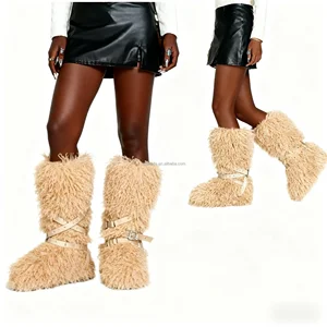 BUSY GIRL RS9251 Fur Boots Women Medium Coffee Custom Design Boots 2026 Punk Daily Casual Style Breathable Anti-Slip Long Boots