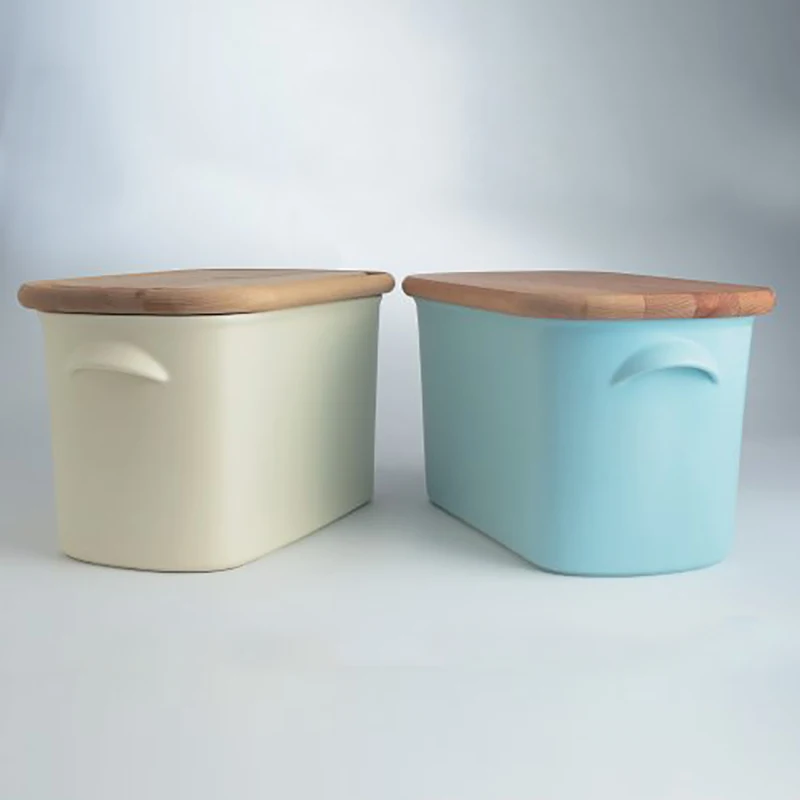 Custom Storage Box with Lid Round Kitchen Porcelain Black Bread Bin Wholesale Ceramic Bread Box