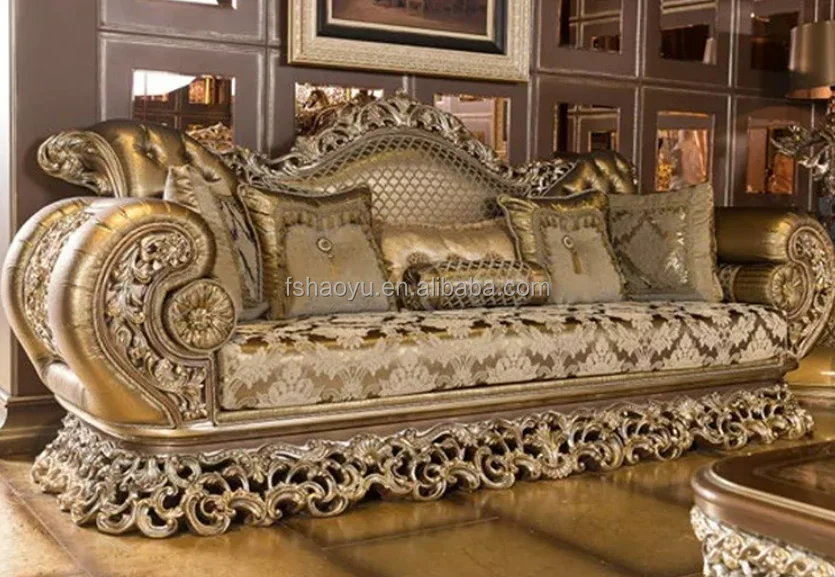 Luxury Home Lounge Large High Quality Royal Solid Wood Velvet 3 Seater