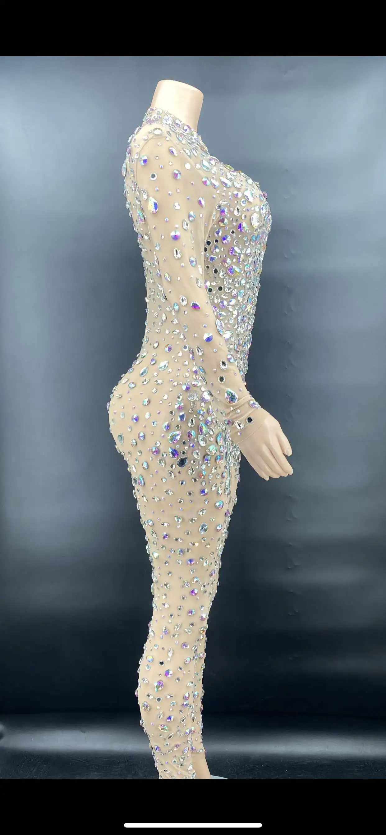 2022 Stage Fashion Show - Sexy Mesh Jumpsuit with Rhinestones