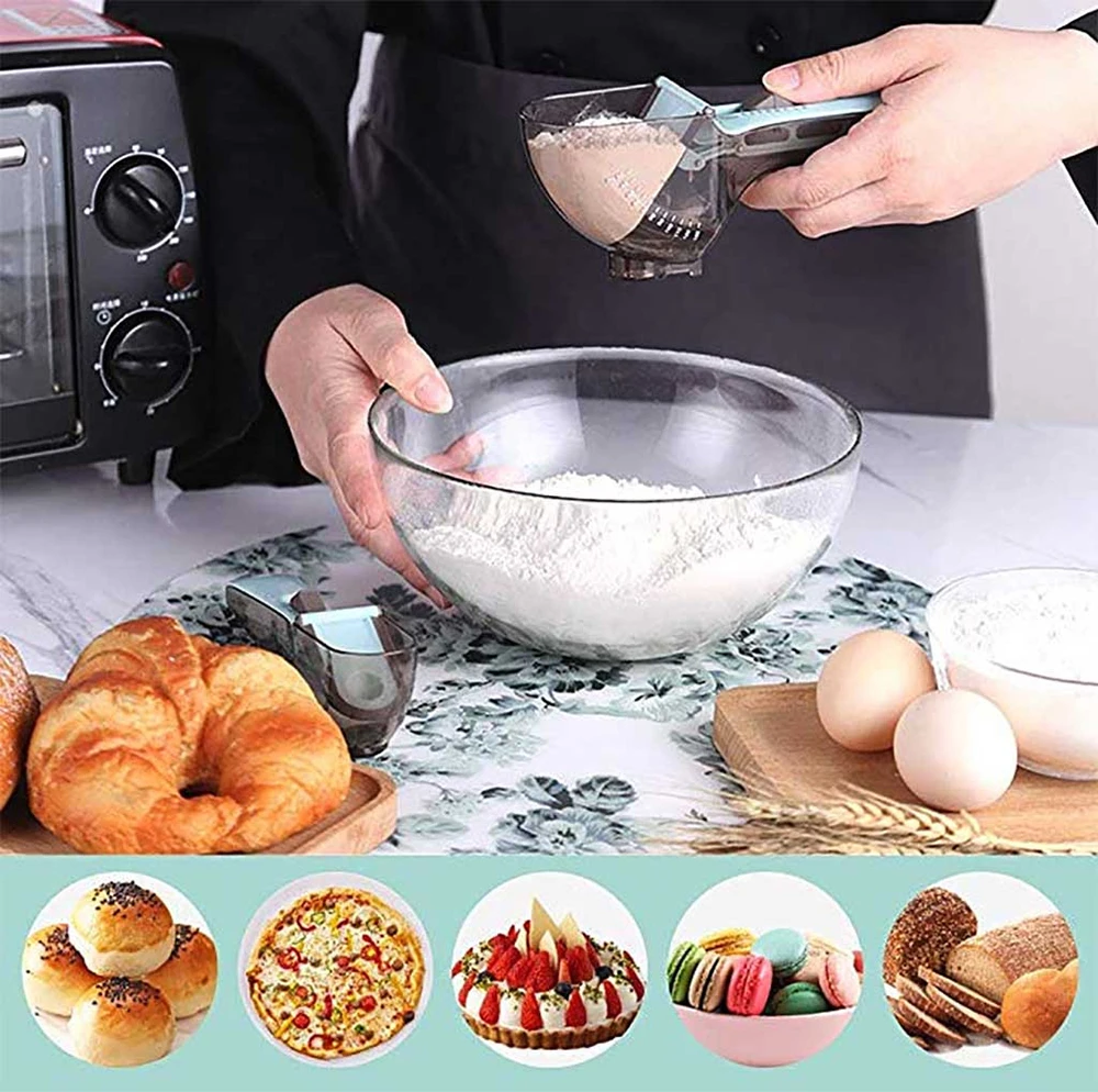 New Adjustable Measuring Spoons With Scale Plastic Measuring Scoops Cups  For Baking Cooking Accessories Kitchen Measuring Tools - Measuring Spoons -  AliExpress