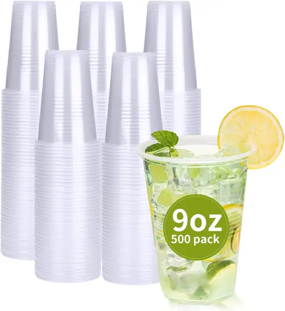 9 oz Clear Transparent Disposable Plastic Cold Drinking Cups for Wedding Thanksgiving Christmas Party