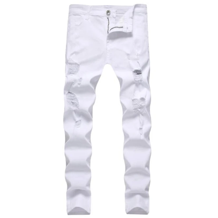 Fashion Mens Sweatpants Sexy Hole Jeans Pants Casual Autumn Male Ripped Skinny Trousers Slim Biker Outwears Pants