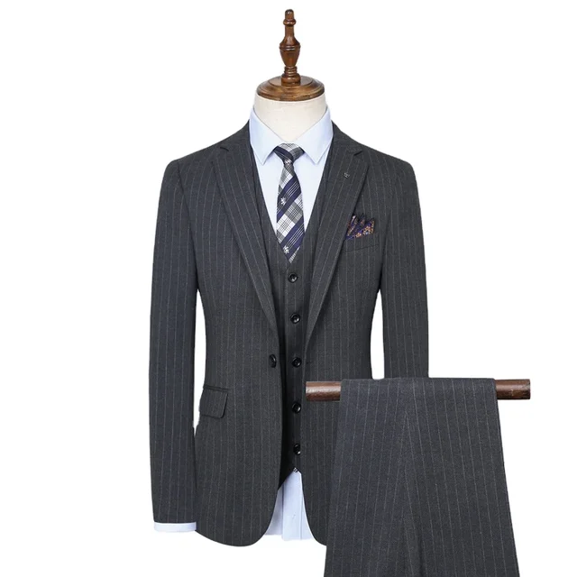 Bespoke Tuxedo Mens Striped Blazer Vest Pants Casual Wedding Business Casual Suit for Men