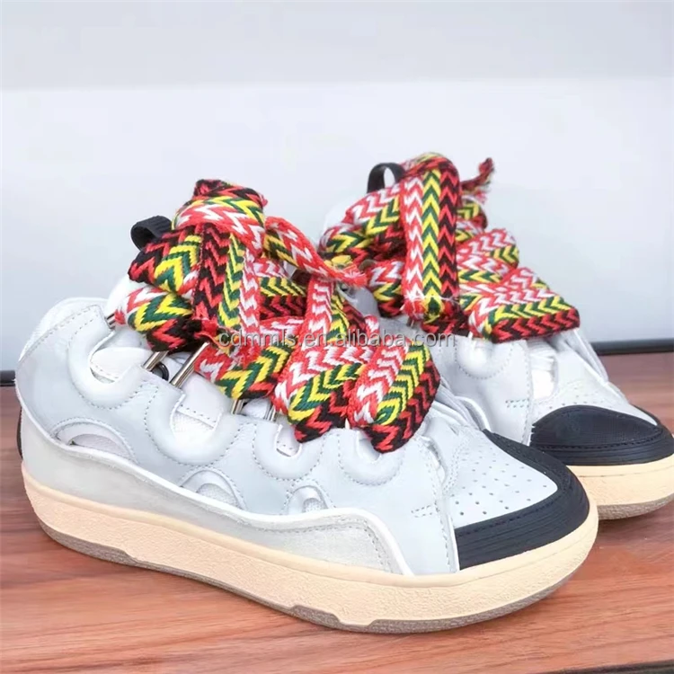 Women's low heel sneakers personalized color contrast casual fashion shoes lace up flat bottom custom large women's shoes