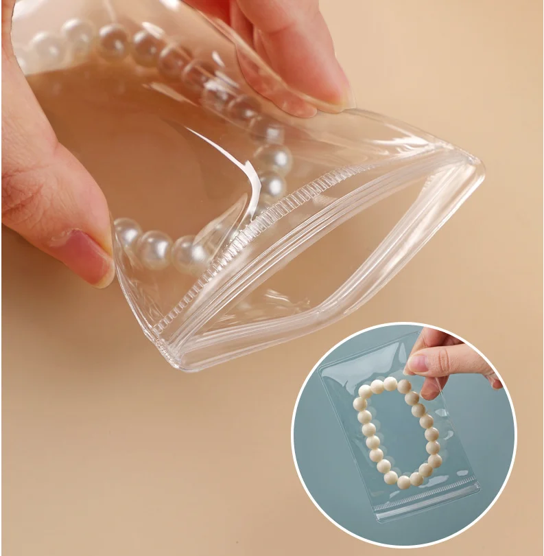 Custom printed logo on transparent jewelry storage pouch
