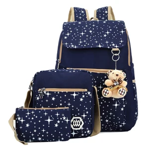 Custom logo Fashion Canvas Rucksack Set Book Women Girls Backpack School Bag