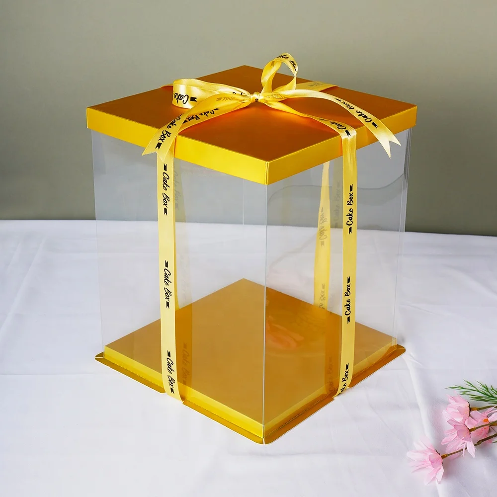 Pet Collapsible Transparent Cake Box Clear Plastic Packing Single Layer Bilayer Wedding Birthday Golden Cake Box