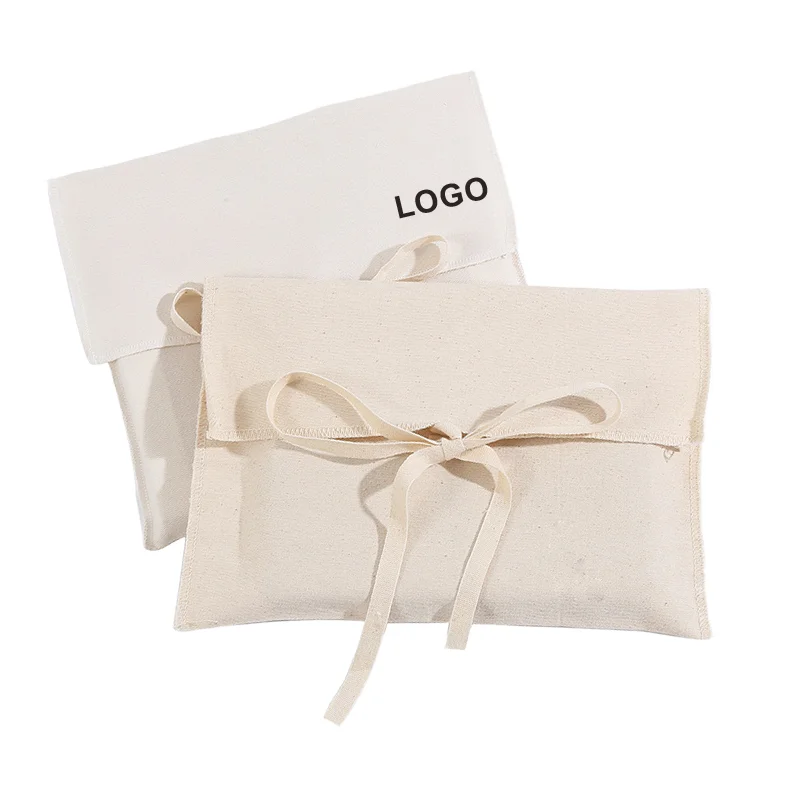Reusable Lady Organic Recycled Cotton Envelope Gift Packaging Dust Bag for Jewelry and Cosmetic Luxury White details
