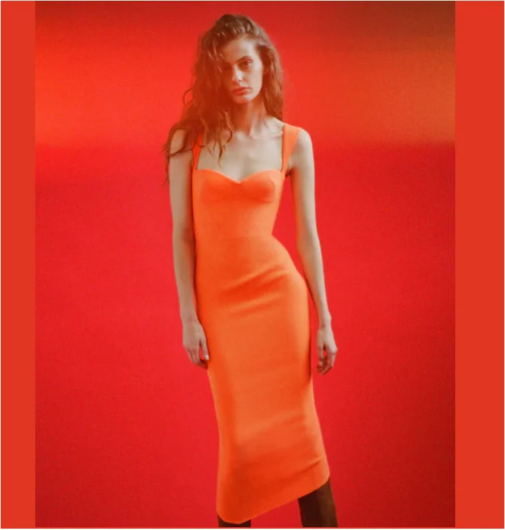 Orange Knitted Dresses Women Lady Elegant Dress for Women| - Main Image