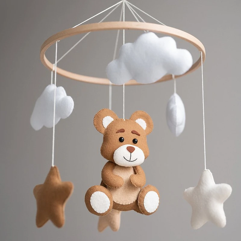 Felt Baby Mobile Neutral Teddy Bear Nursery Mobile Bear Expecting Mom Gift