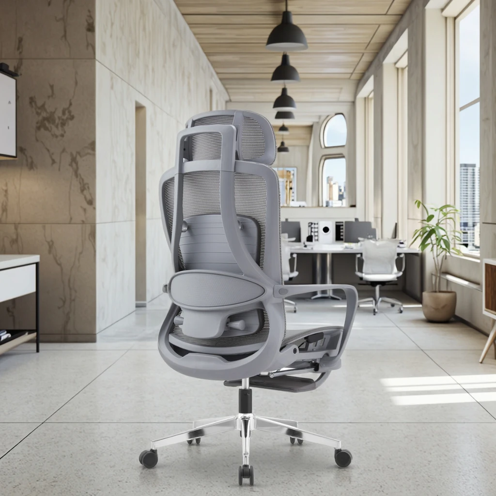 Gray Ergonomic Lift Chair Adjustable PU Modern Design Aluminum Footrest Plastic Legs Enhanced Comfort 5