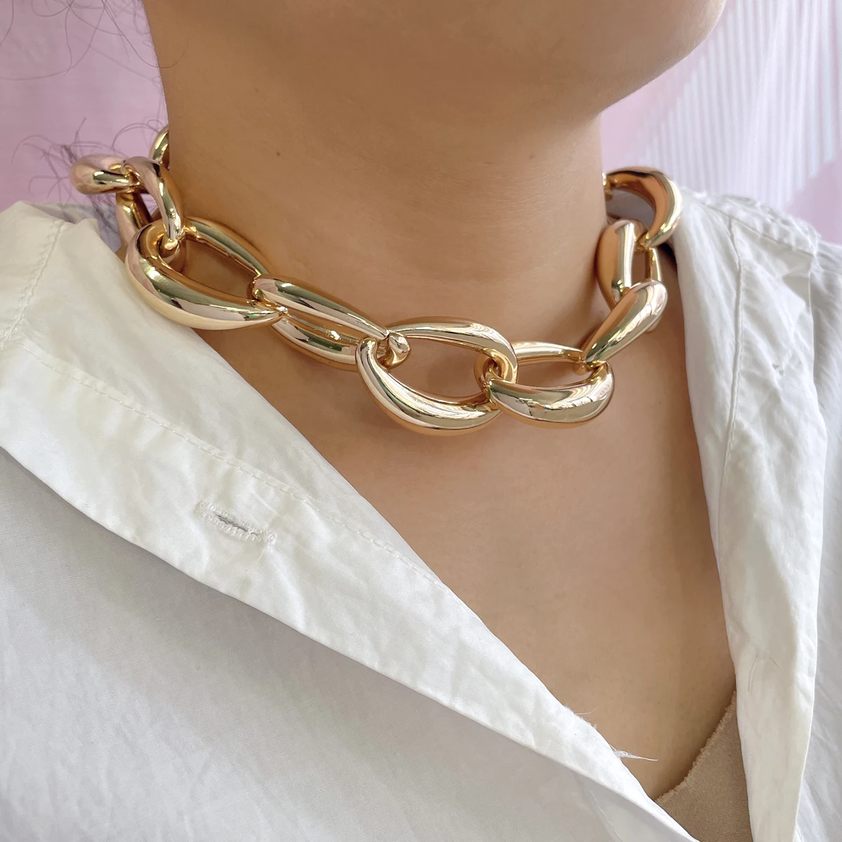 product 18k gold plated geometry choker necklace for women new fashion classic link chain design for anniversaries-3