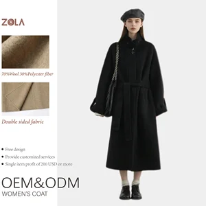 Women's Long Winter Double-Sided Tweed Turn Down Collar Coat Wool Blend Alpaca Fur Button Decoration