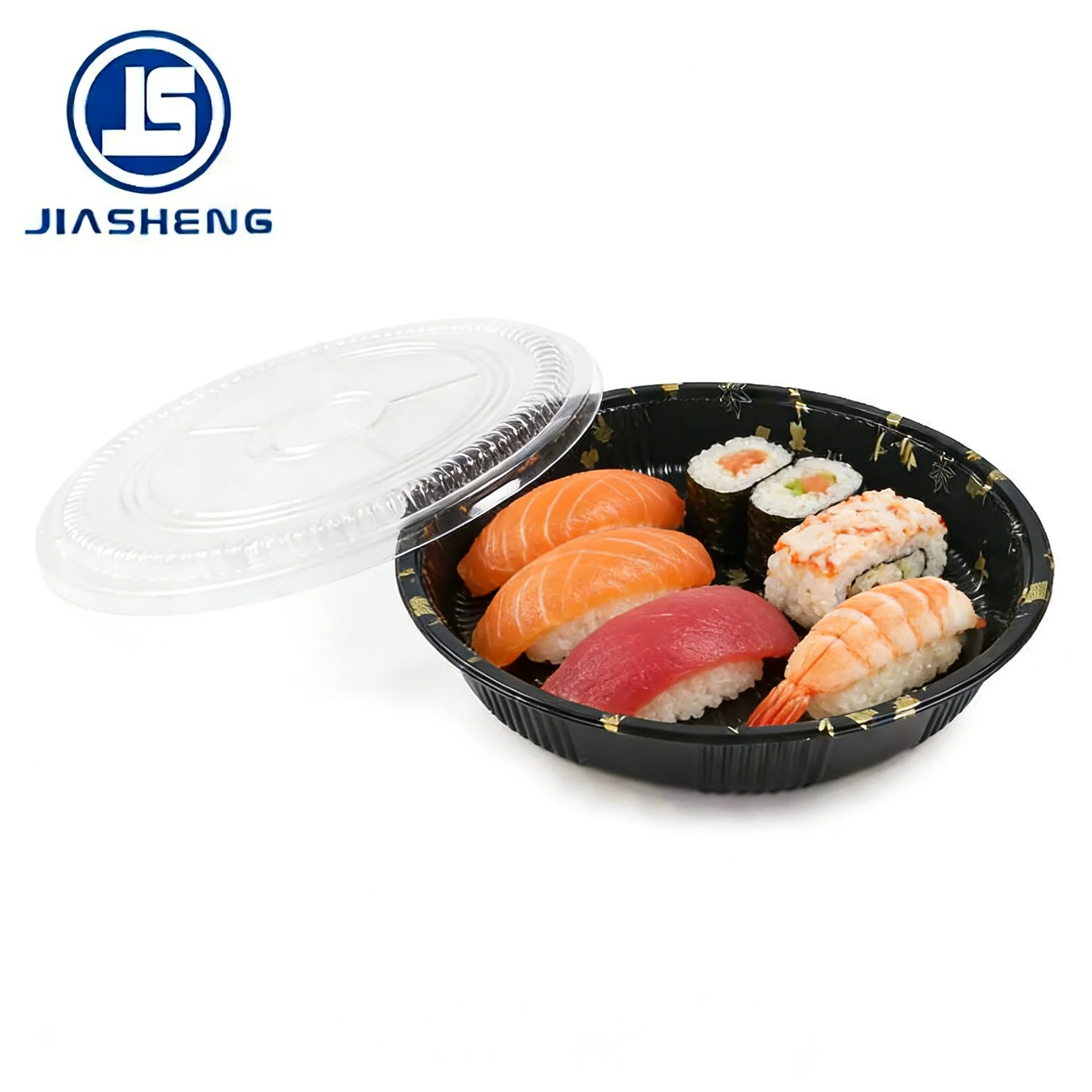 Disposable Food Grade Plastic Sushi Plates Round 5 Compartment Sushi Tray With Lid