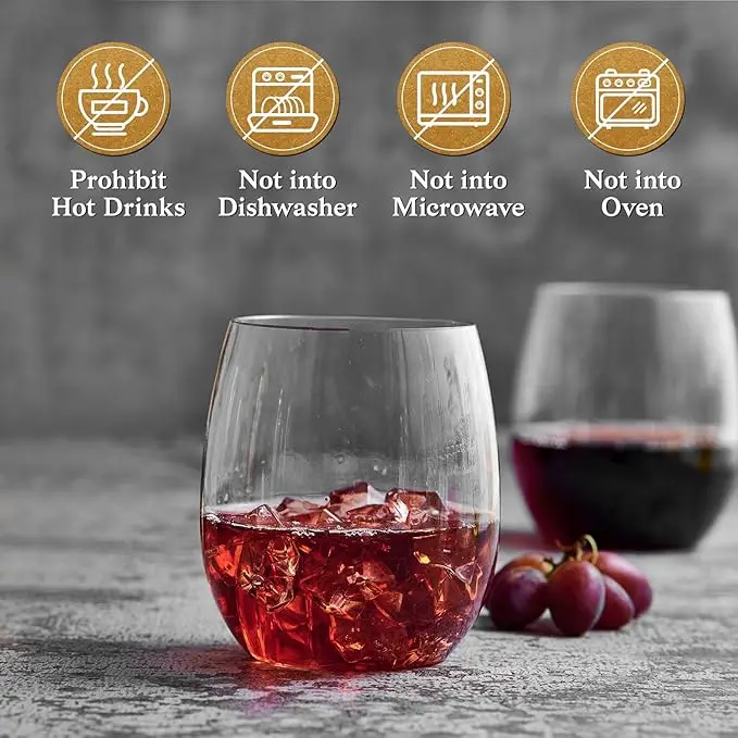 PET Reusable Customized Plastic Wine Glass Stemless Wine Glass Wholesale High Quality 16oz Egg-shaped Plastic Champagne Glass