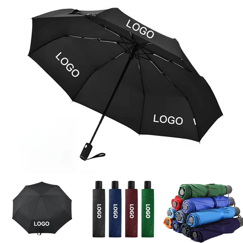 Promotional 3 Folding Umbrella Sunshade Customize Portable Automatic Travel Girls Women Windproof Folding Umbrella with logo