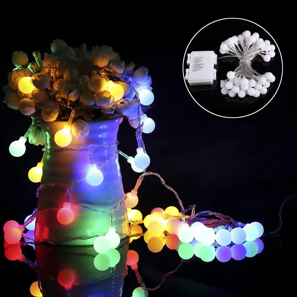 Remote control LED small white ball festival decoration outdoor indoor Christmas frosted ball colored lights string manufacture