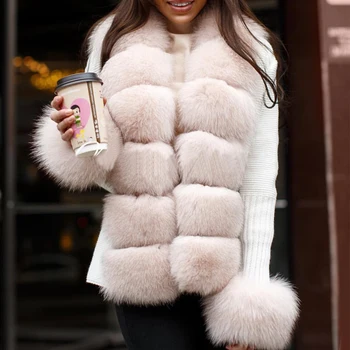 fashion women short fox fur coat ladies real fox fur jacket puff sleeve fur sweater cardigan