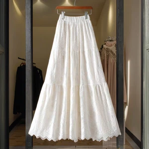 Boutique Wholesale Autumn New Fashionable High Waisted Half Skirt for Women French Hollow Embroidery Slimming Breathable Natural