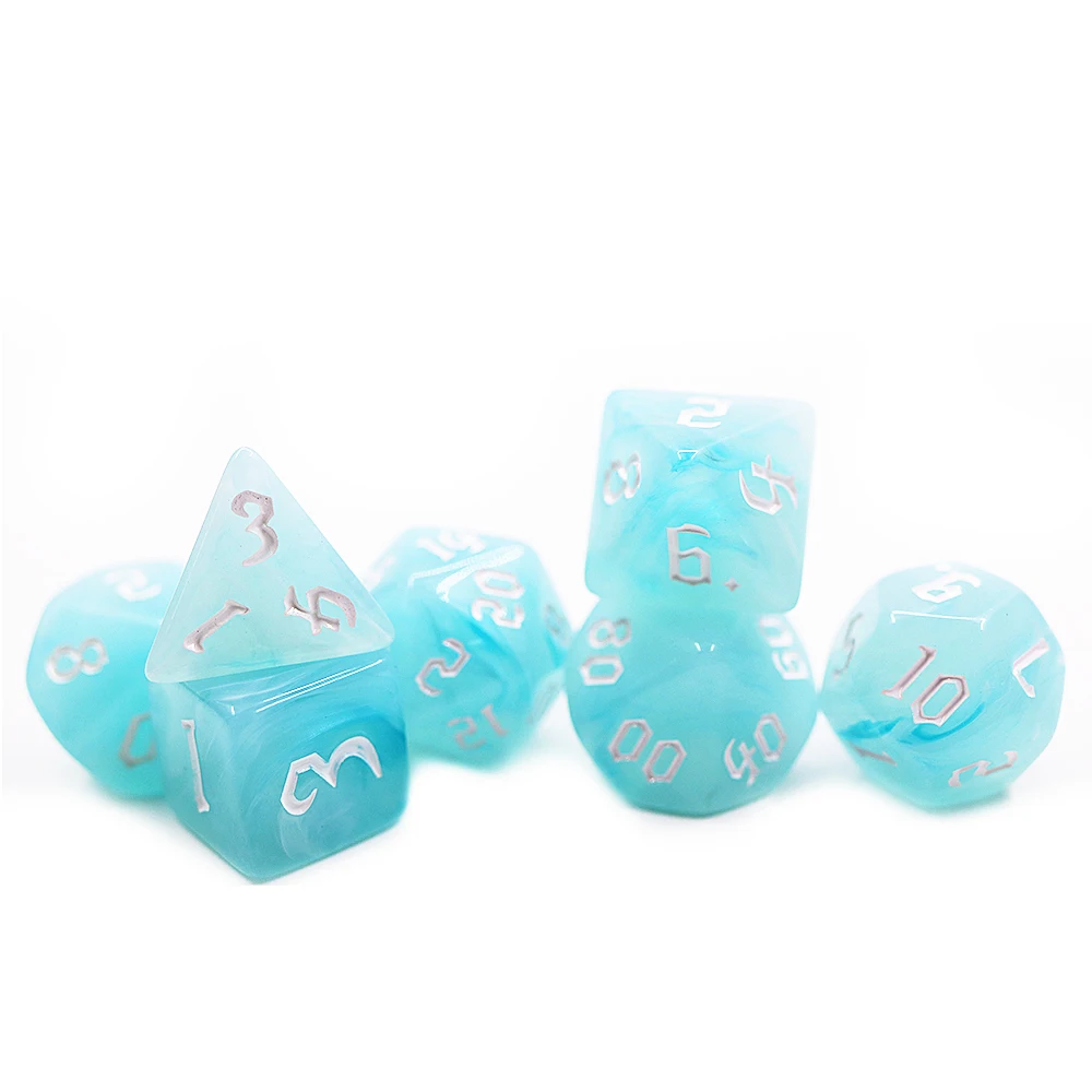 Dados acrílicos personalizados D4 D6 D8 D10 D12 D20 Poliédricos RPG gravados para DND - para venta ao por maior e xogos DND