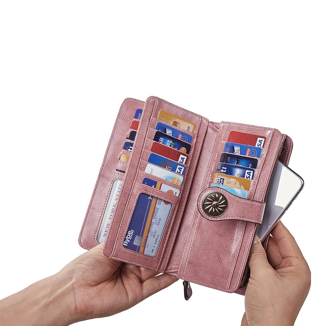 MINYUOCOM Women's RFID Blocking Leather Wallet - Luxury Genuine Leather Passport Phone Clutch Purse