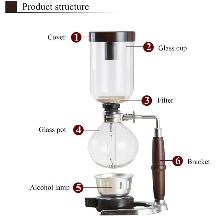 Japanese Style 5 Cups Siphon Coffee Maker Pot Glass Vacuum Tabletop Tea  Filter