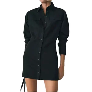 Lady Casual Style Long Sleeve Shirt Dress With Point Collar Neckline Slim Custom Designed Clothing Mini Dress Women