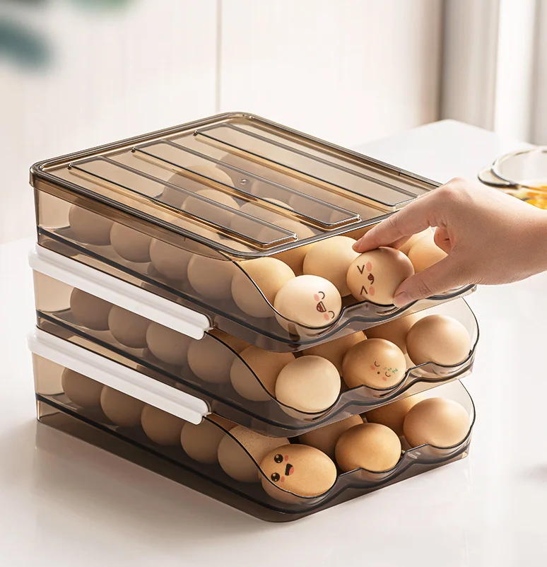 Домашний кухонный автоматический держатель для яиц с крышкой холодильника коричневый прозрачный ящик умный Штабелируемый