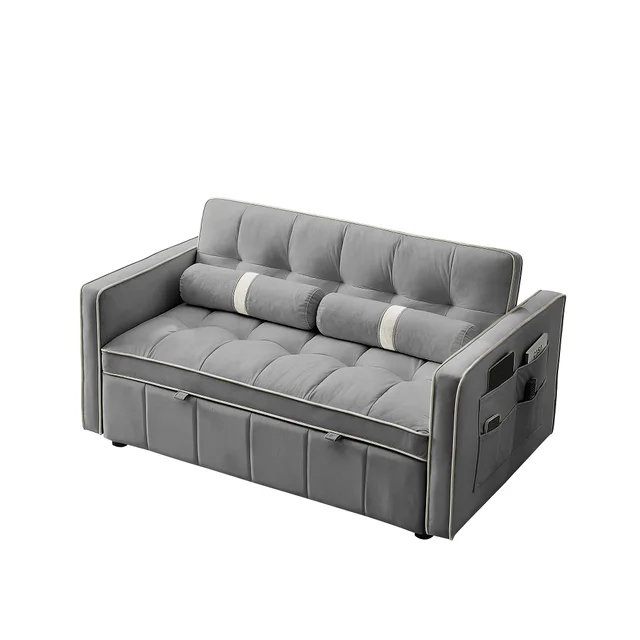 Modern 55.5 inch Pull Out Sleep Sofa Bed 2 Seater Loveseats Sofa Couch with side pockets