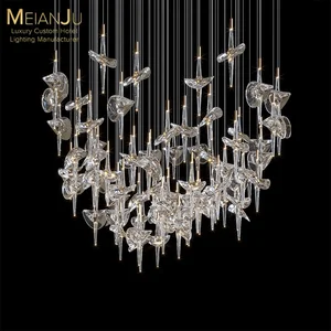 Customized Contemporary Glass Chandelier with Sand Table Design for Hotel Villa Club Front Desk Room Decor