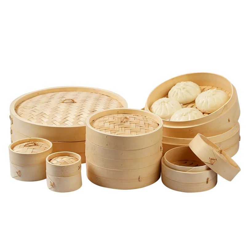 Wholesale Custom logo Different Size Handmade Bamboo Food Steamer Use for Dim Sum Dumpling and Delicious Food