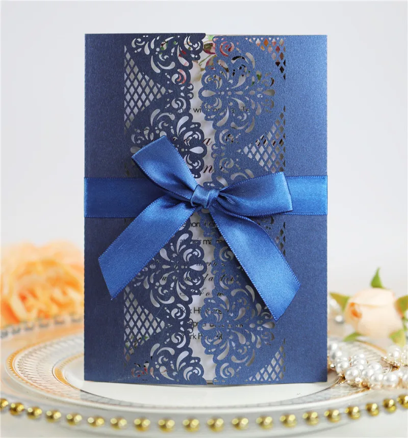 Оптовая продажа Пригласительные открытки для невесты конверты складные свадебные лазерная резка