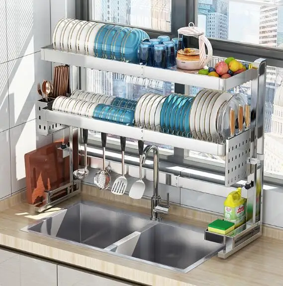 304 Stainless Steel Kitchen Sink Storage Rack Retractable Bowl Air ...