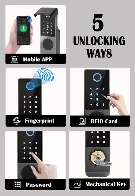 Waterproof IP65 Smart Door Lock with Fingerprint & Camera