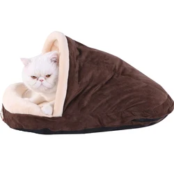 Custom Brand FBA Service Non Slip Bottom Flannel Soft Velvet Peekaboo Cat Bed Cave