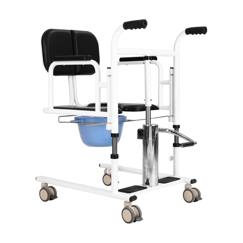 Manual Moving Disabled Patient Transfer Lift Commode Toilet Bath Chair with Wheels for Disable
