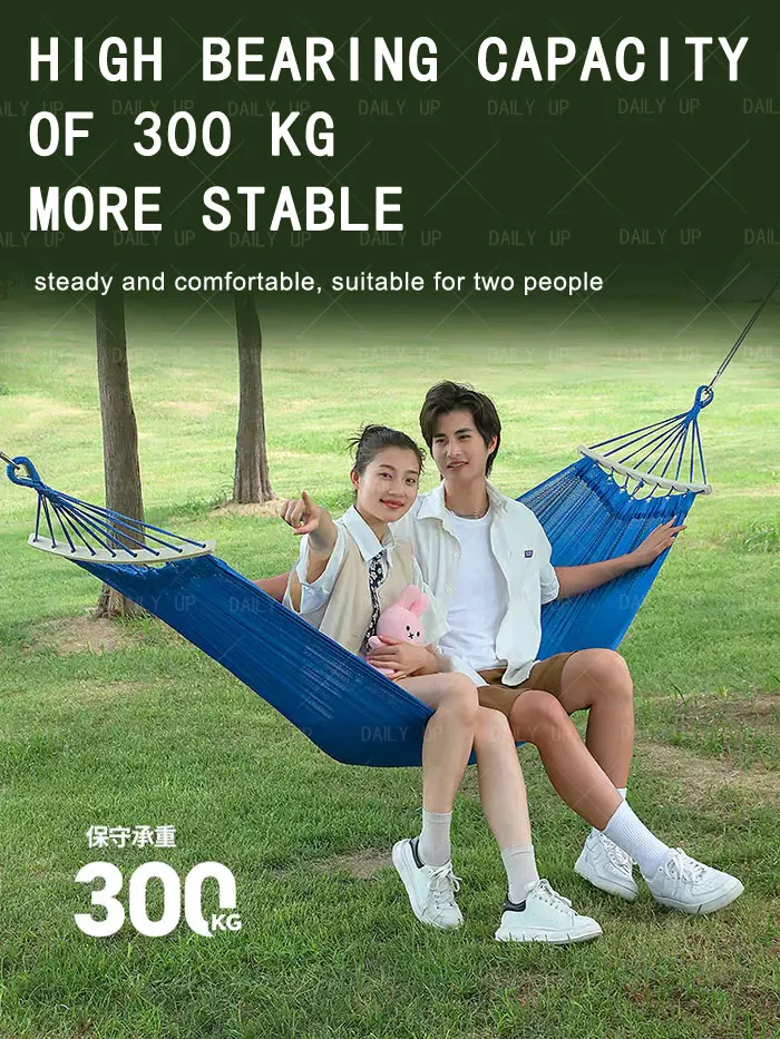 Portable Double Camping Hammock With Balance Beams Enlarged Lightweight Mesh Fabric Hammock For Outdoor Picnic Hiking Trip