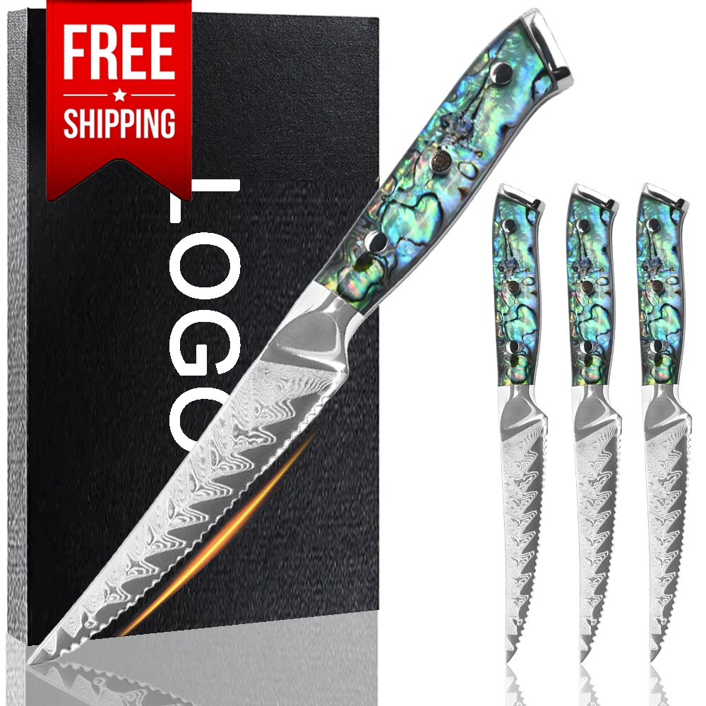 Бесплатная доставка, японский Vg10, 67 слоев, дамасский Стейк-нож, набор из 4 кухонных ножей шеф-повара с ручкой из смолы в виде раковины морского ушка